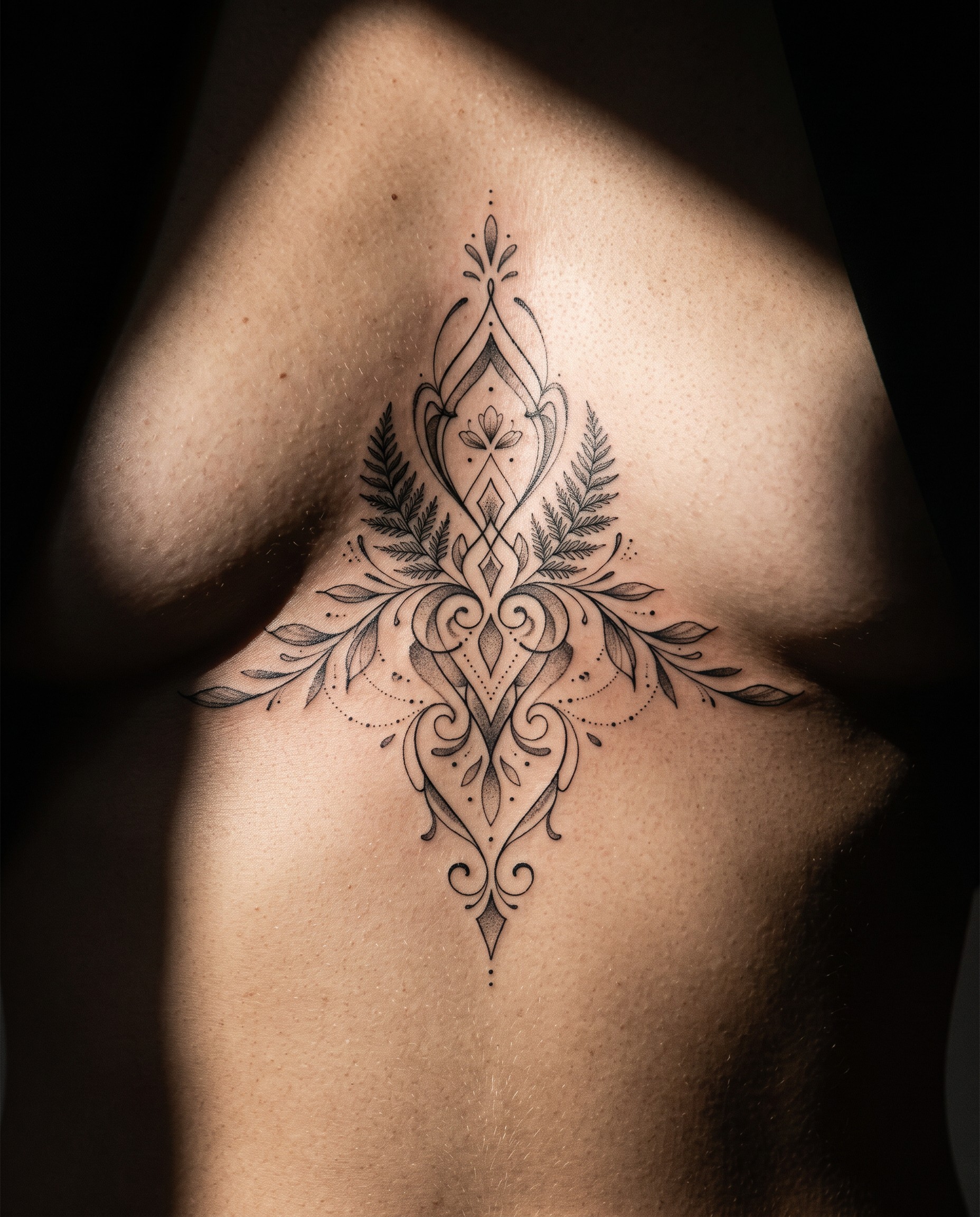 Ornamental Luxury — tattoo style reference, STERNUM / UPPER CHEST