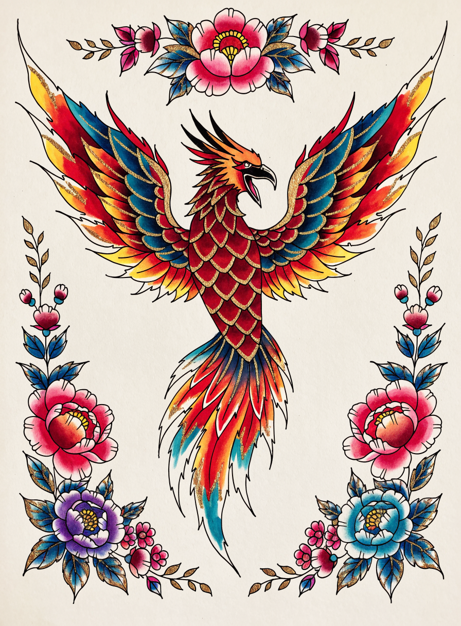 Style reference illustration — not a tattoo by Sumi. / 스타일 참고용 일러스트 — Sumi의 실제 작업물이 아닙니다.