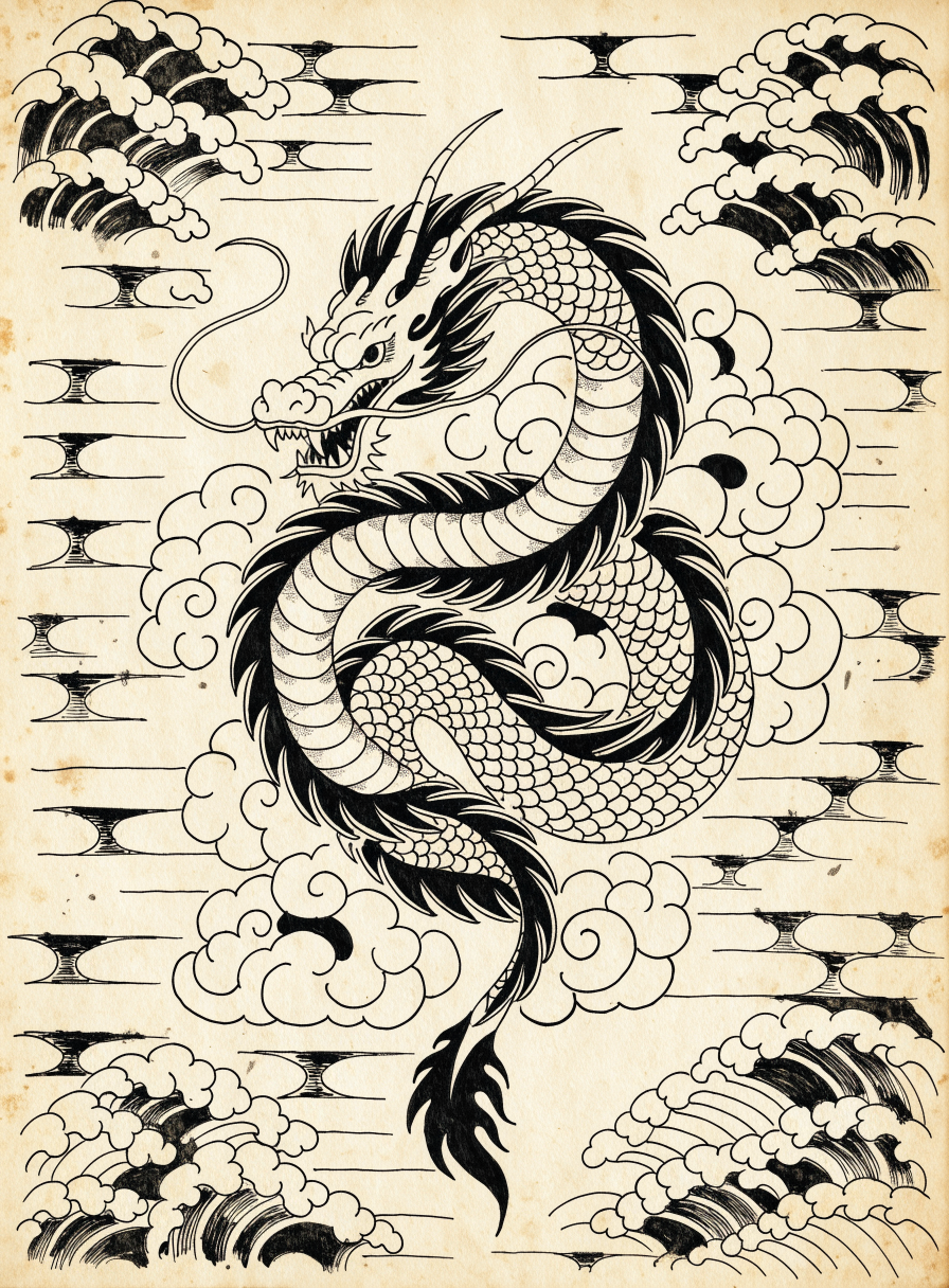 Style reference illustration — not a tattoo by Sumi. / 스타일 참고용 일러스트 — Sumi의 실제 작업물이 아닙니다.